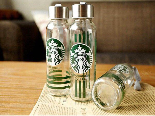 بطری درب دار شیشه ای در طرح معروف استارباکس Starbucks
